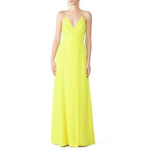 Jay Godfrey Turner Spaghetti Strap V Neck Neon Bright Yellow Maxi Dress, Size 8